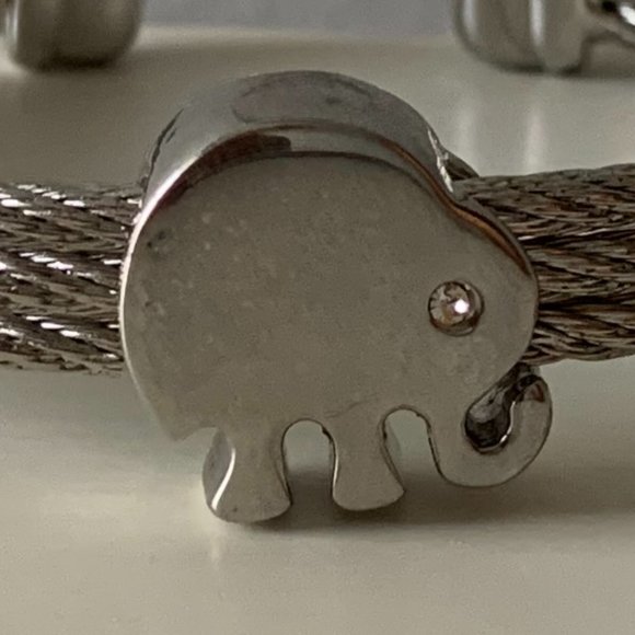 Silver Diamond Elephant Cuff Adjustable Bracelet - Picture 2 of 2